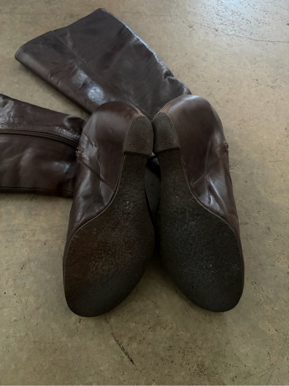 Rick Owens Style Brown Leather Tall Heeled Boots - Picture 4 of 4